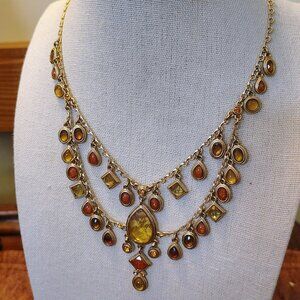 Vtg Signed Statement Bib Choker Necklace Matte Gold Tone Animal Print